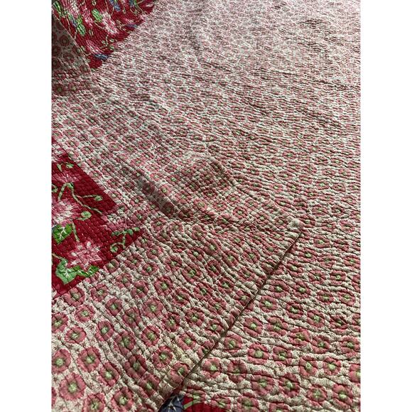 Pottery Barn teen Handcrafted Quilt Block Print vintage pink floral girls cotton - Picture 4 of 16